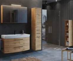 Held MalvoBadezimmer : Spiegelschrank, Waschtischschrank, Säulenschrank, Regal - Eiche