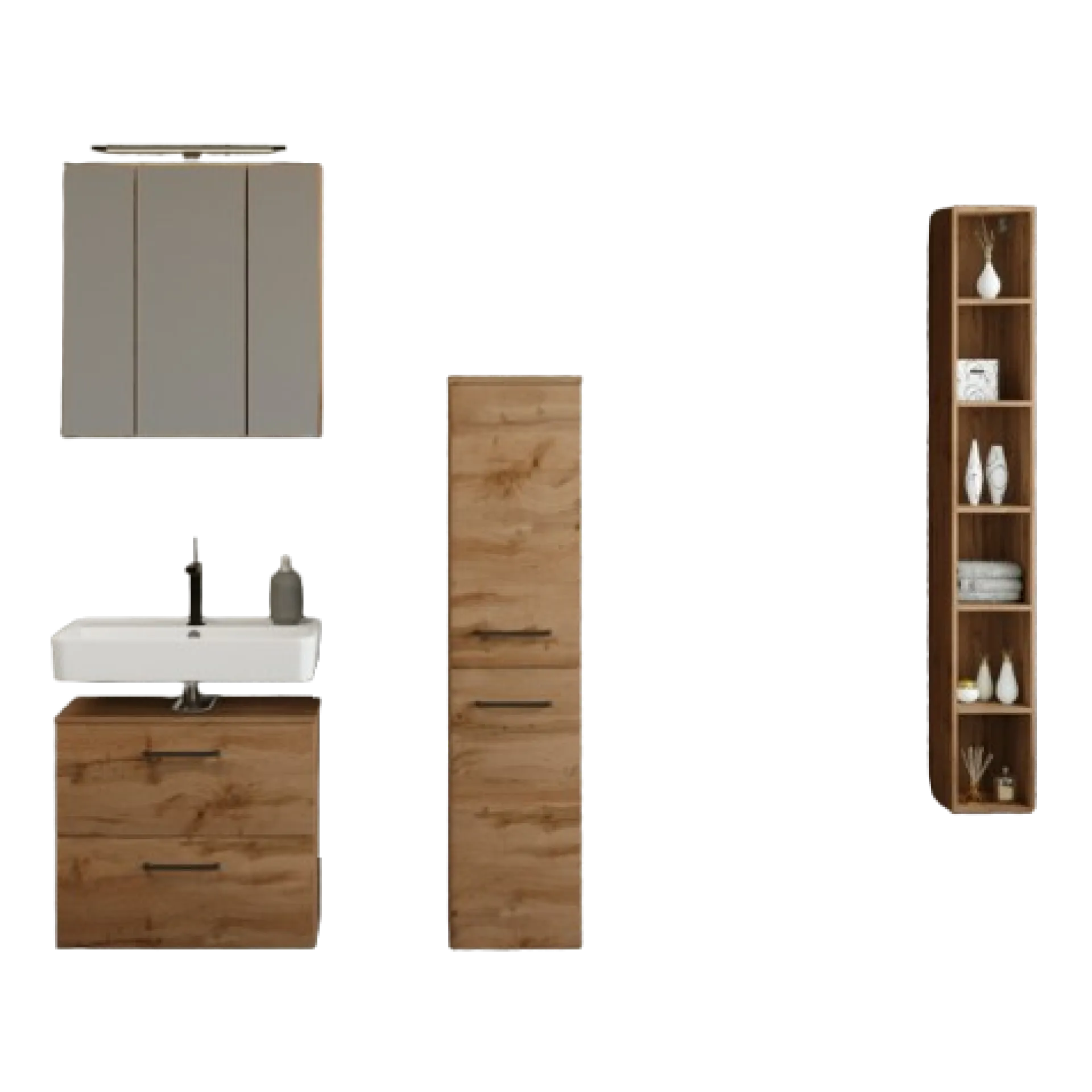 Held MalvoBadezimmer : Spiegelschrank, Waschbeckenunterschrank, Säulenschrank, Regal - Eiche