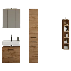 Held MalvoBadezimmer : Spiegelschrank, Waschbeckenunterschrank, Säulenschrank, Regal - Eiche