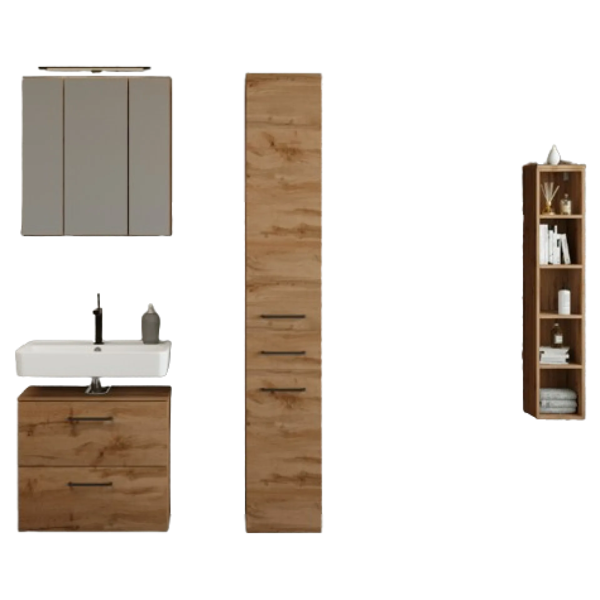 Held MalvoBadezimmer : Spiegelschrank, Waschbeckenunterschrank, Säulenschrank, Regal - Eiche