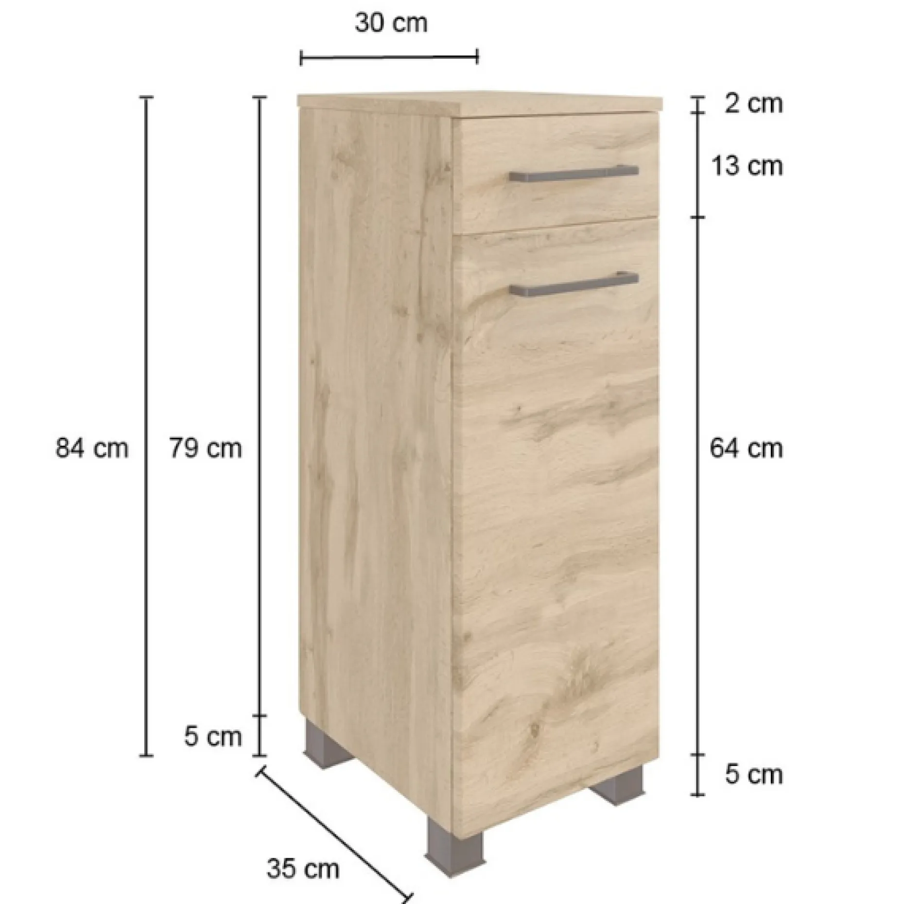 MalvoBadezimmer : Wandschränke, Spiegelschrank, Waschbeckenunterschrank, Säulenschrank, Regal - Eiche