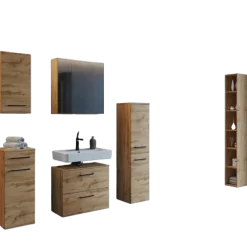 MalvoBadezimmer : Wandschränke, Spiegelschrank, Waschbeckenunterschrank, Säulenschrank, Regal - Eiche