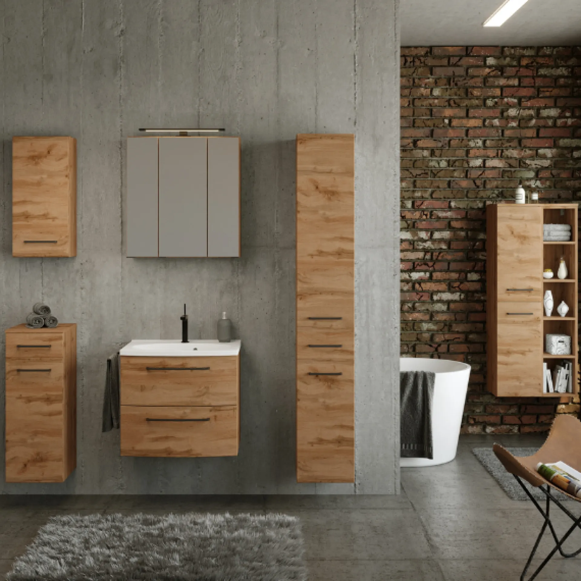 Held MalvoBadezimmer : Wandschränke, Spiegelschrank, Waschtischschrank, Säulenschränke - Eiche