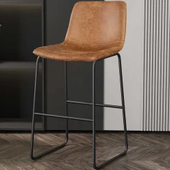 Rousseau Mancia Barhocker PU Cognac - Metall und Vintage Polsterung