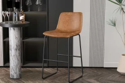 Rousseau Mancia Barhocker PU Cognac - Metall und Vintage Polsterung