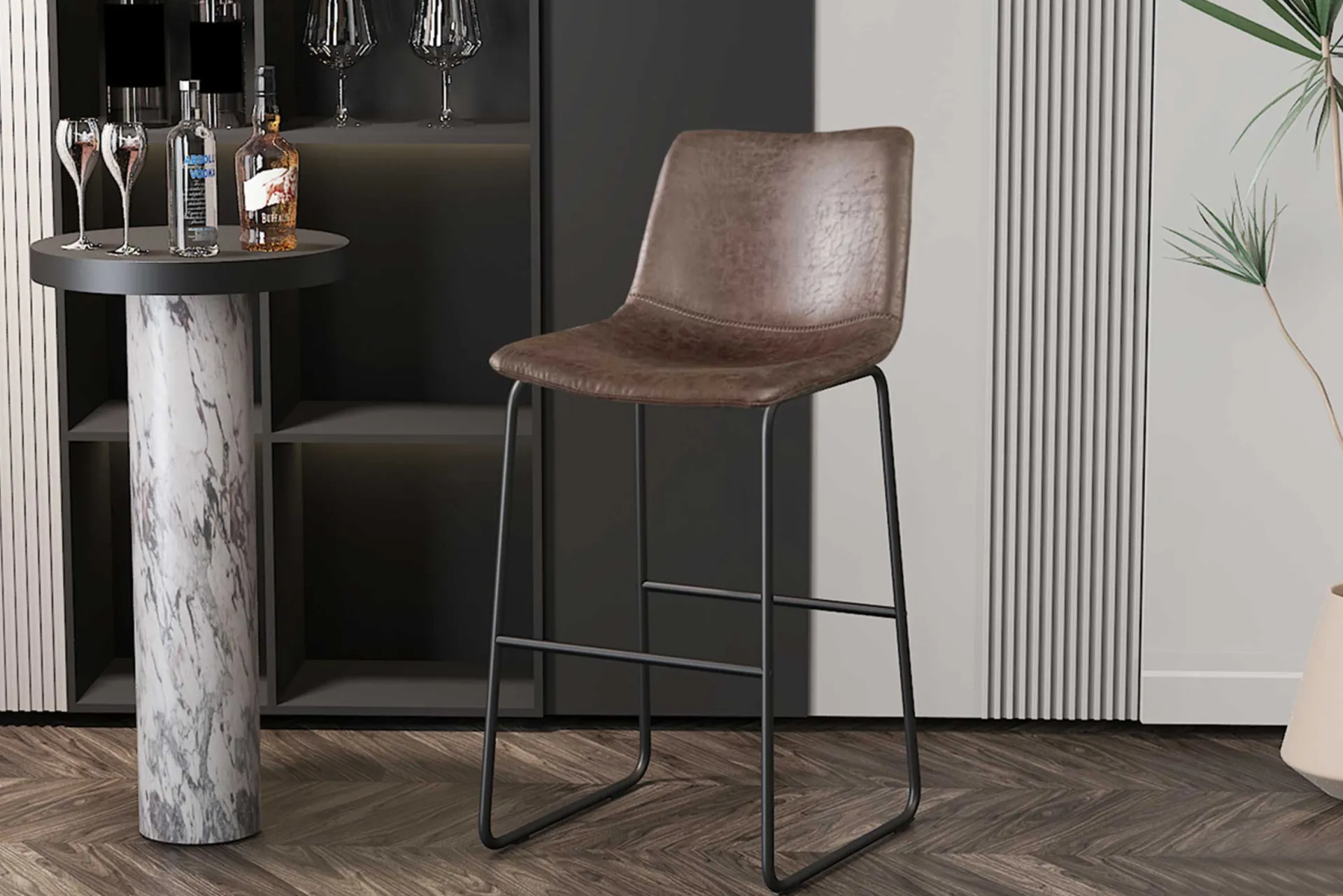 Rousseau Mancia Barhocker PU Dunkel - Metall und Vintage Polsterung