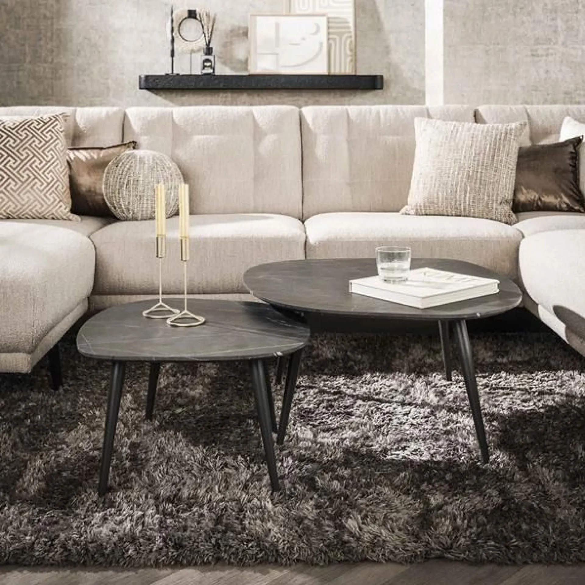 Emob Mariola Satz von 2 Couchtischen 85x79x40 cm--braun