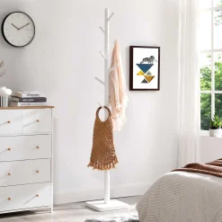 Massivholz Kleiderständer - 8 Haken für Mäntel, Hüte, Taschen - Eingang, Flur - Weiß