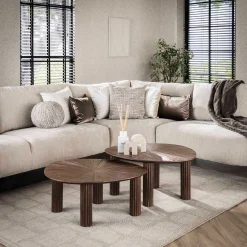 Emob Maya Teak Dreieckiger Couchtisch Set/2 - Espresso