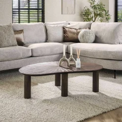 Emob Maya Teak Nieren Couchtisch 110cm - Massiv Teak Espresso