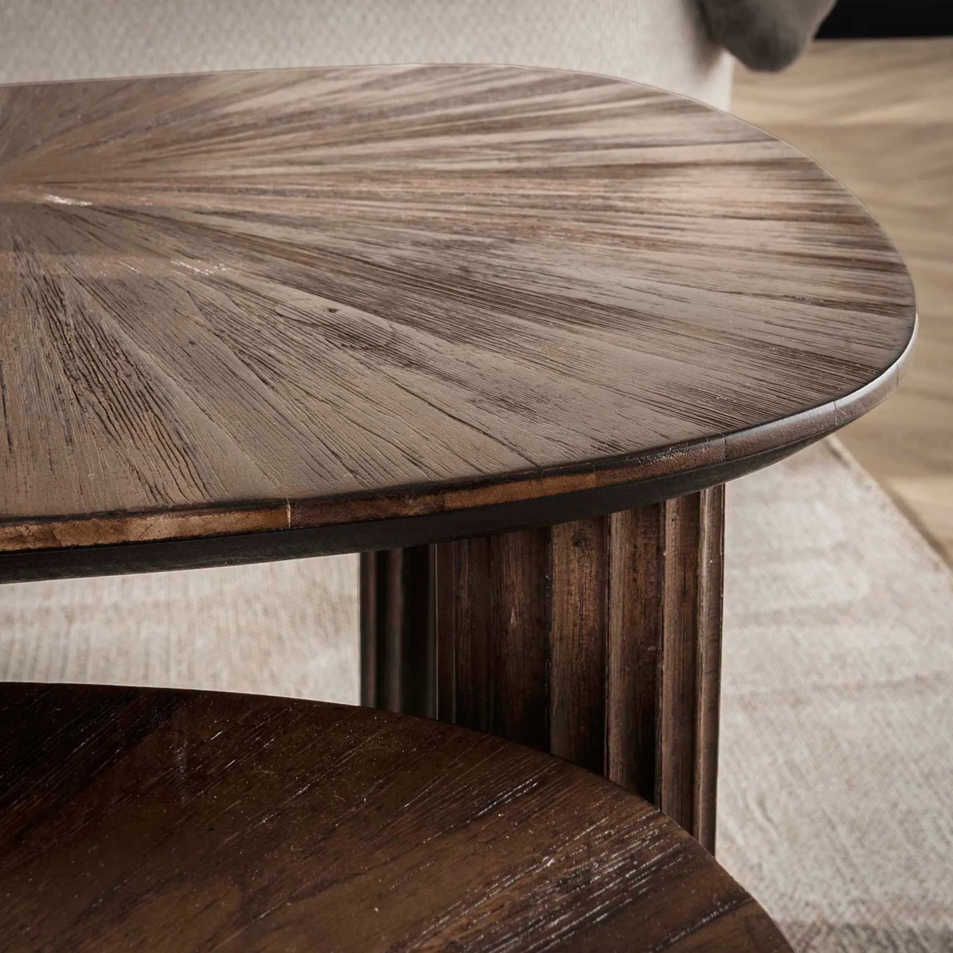 Emob Maya Teak Rechteckiger Couchtisch - Massiv Teak Espresso (2er Set)".