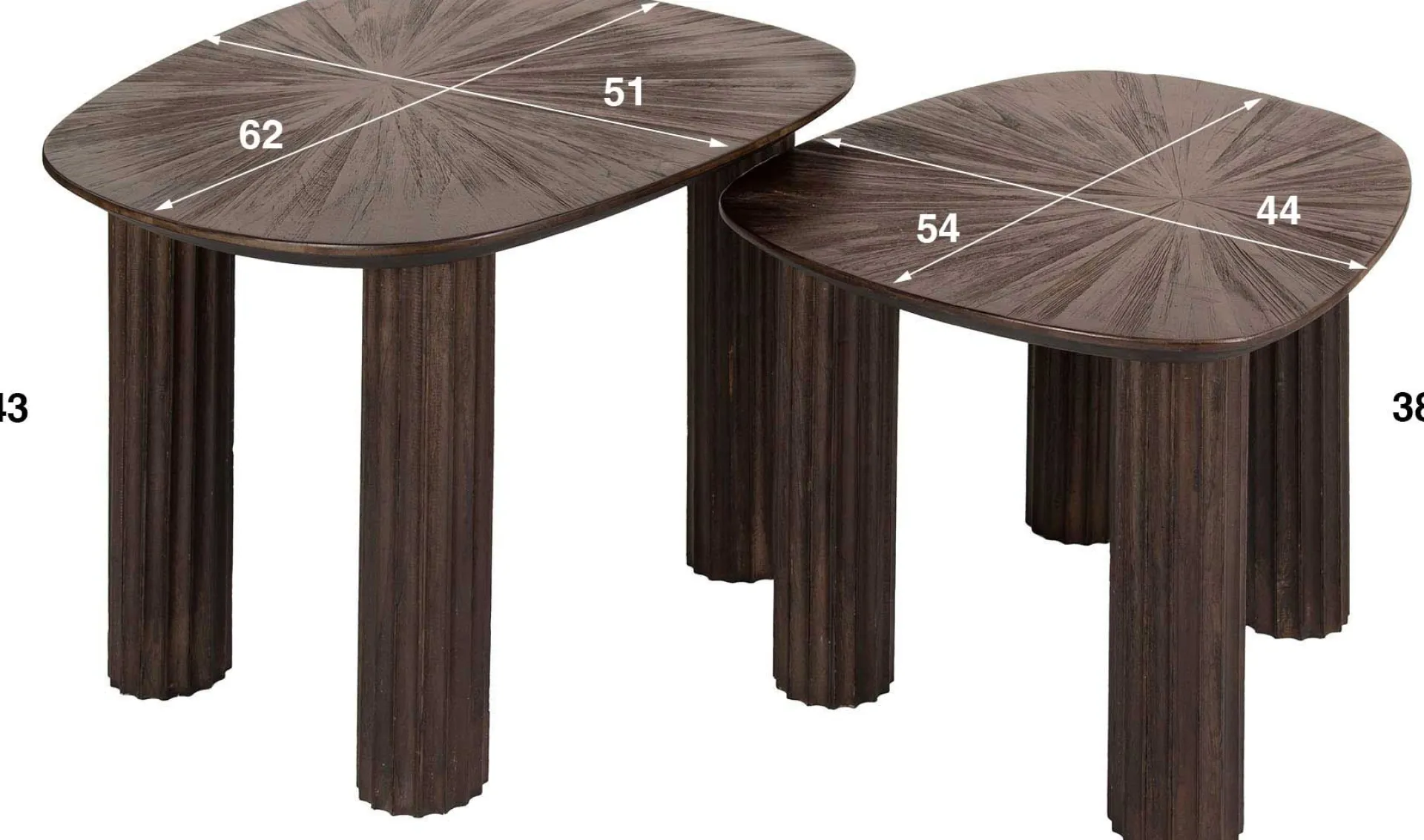Emob Maya Teak Rechteckiger Couchtisch - Massiv Teak Espresso (2er Set)".