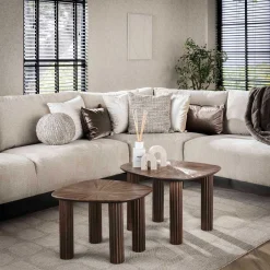 Emob Maya Teak Rechteckiger Couchtisch - Massiv Teak Espresso (2er Set)