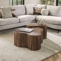 Emob Maya Teak Shamrock Couchtisch Set/2 - Massiv Teak Espresso