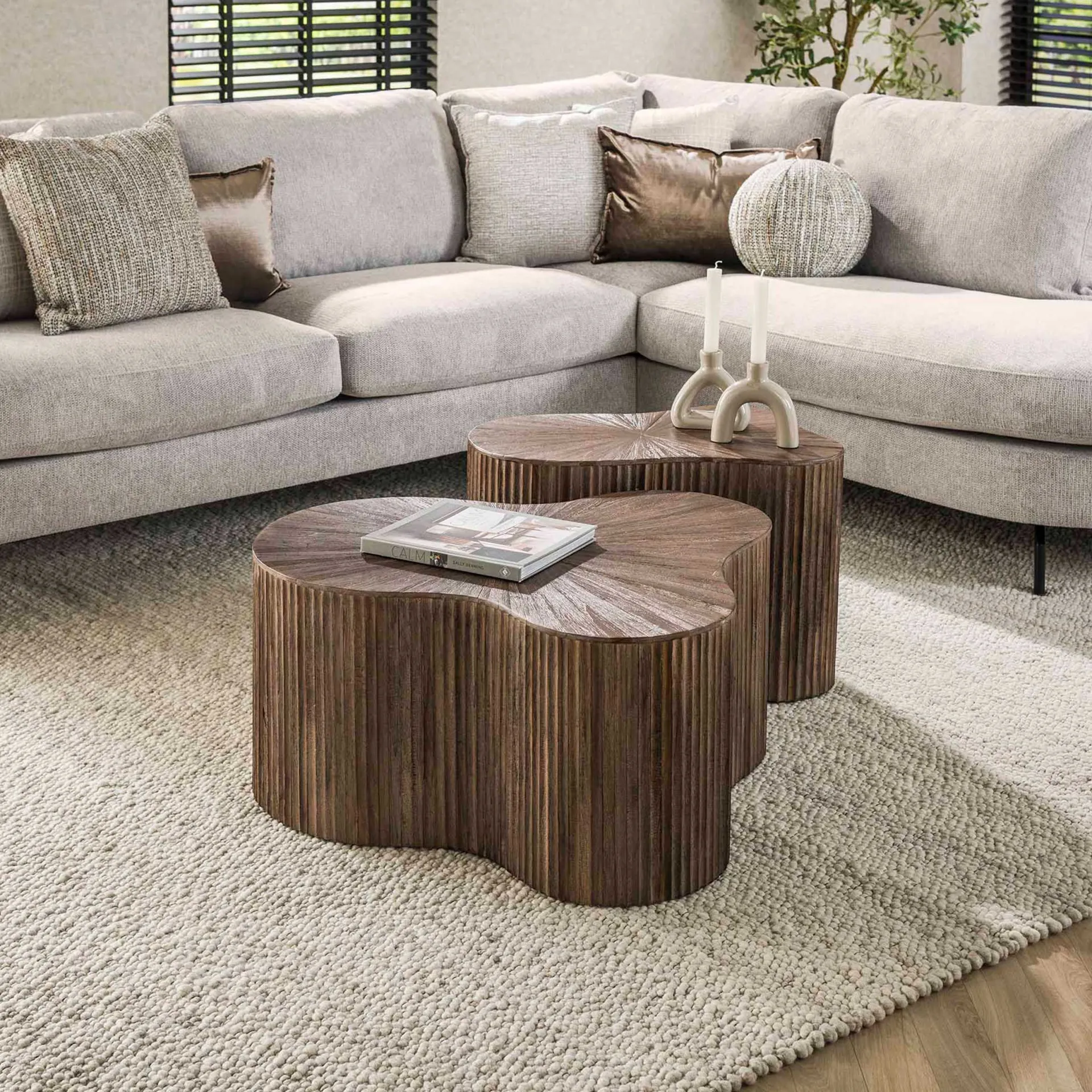 Emob Maya Teak Shamrock Couchtisch Set/2 - Massiv Teak Espresso
