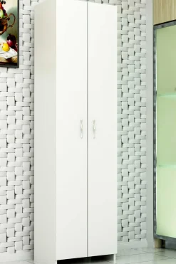 Mehrzweckschrank Atlantis - 100% MELAMINE - Weiß - 49 x 182 x 30 cm