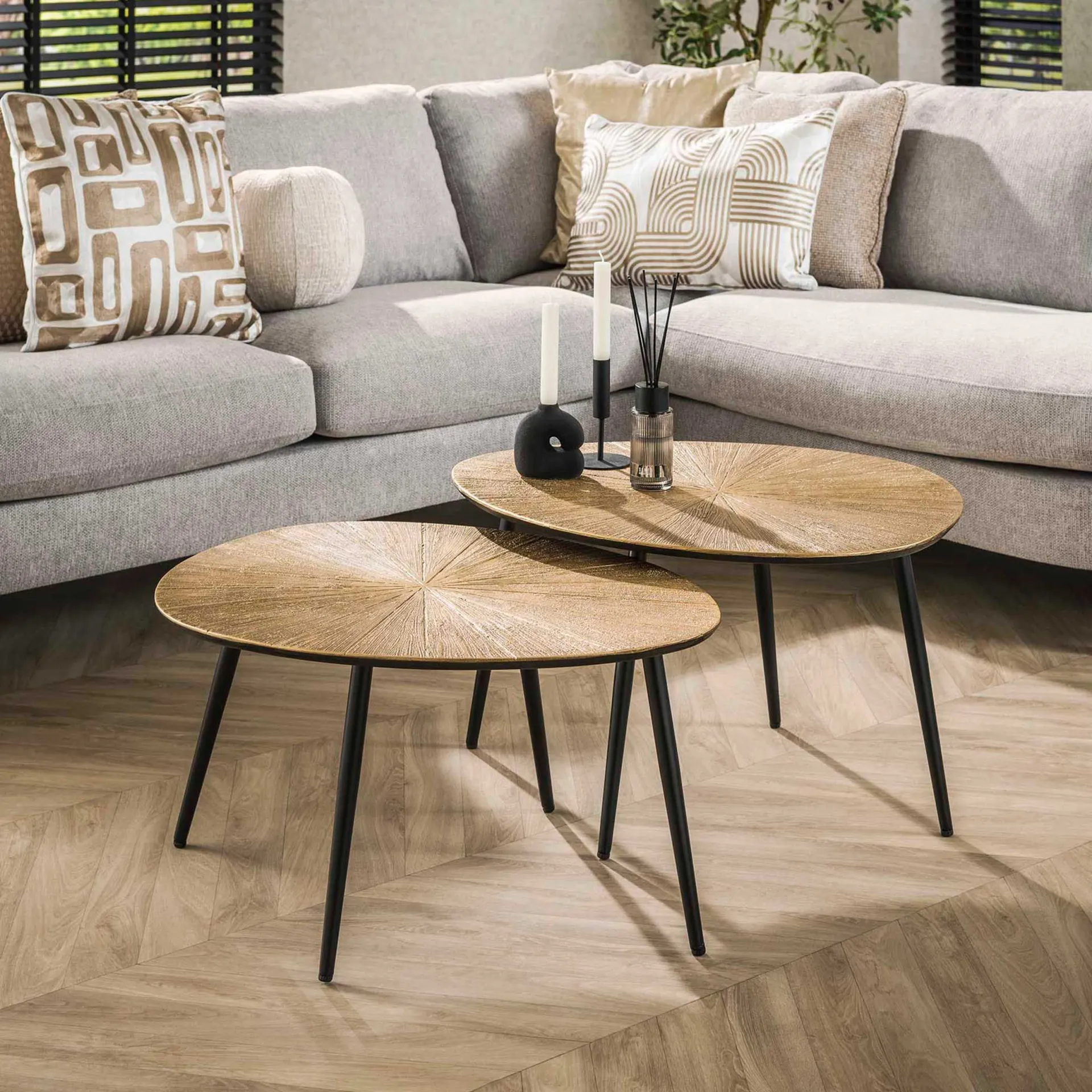 Emob Metallischer Couchtisch in Antik Set/2 - Ray Metal Organic