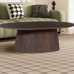 Rousseau Miguel" Ovaler Couchtisch 120 cm Dunkel | Massivholzstruktur und Platte Mango | H-H 37 x B-L 120 x T-P 70 cm