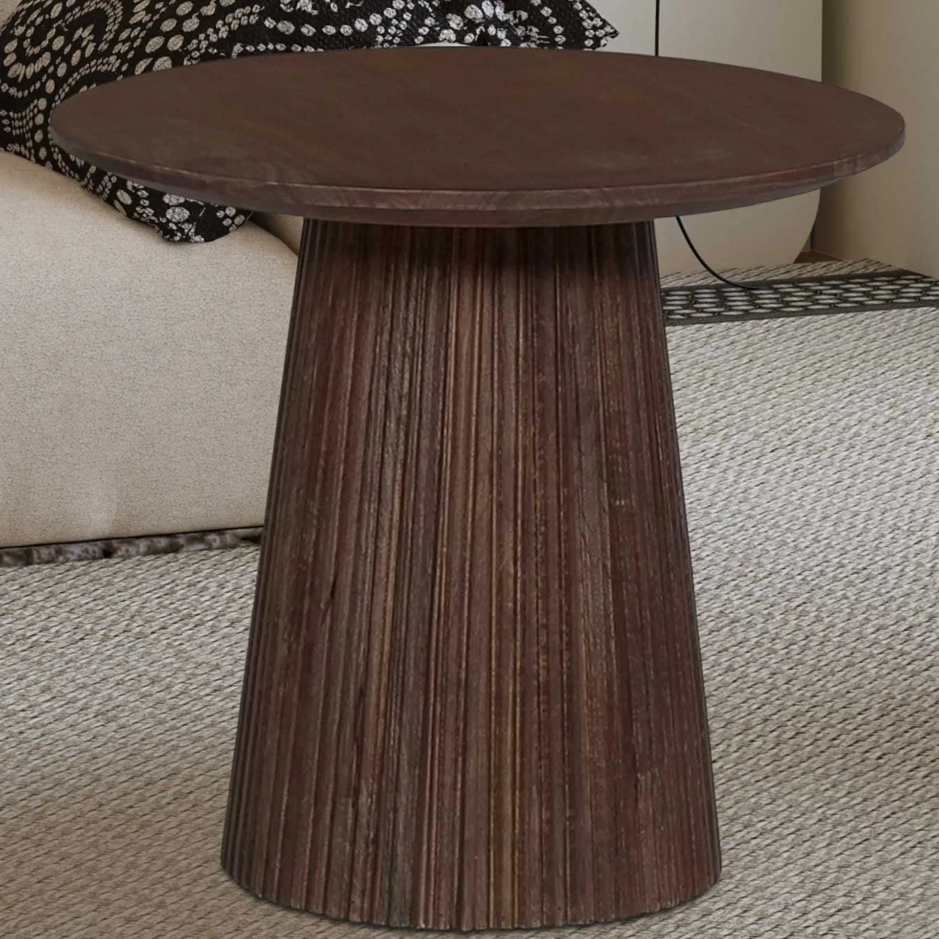 Rousseau Miguel Runder Couchtisch 50cm Dunkel | Massivholz Mango | H46 x B50 x T50cm