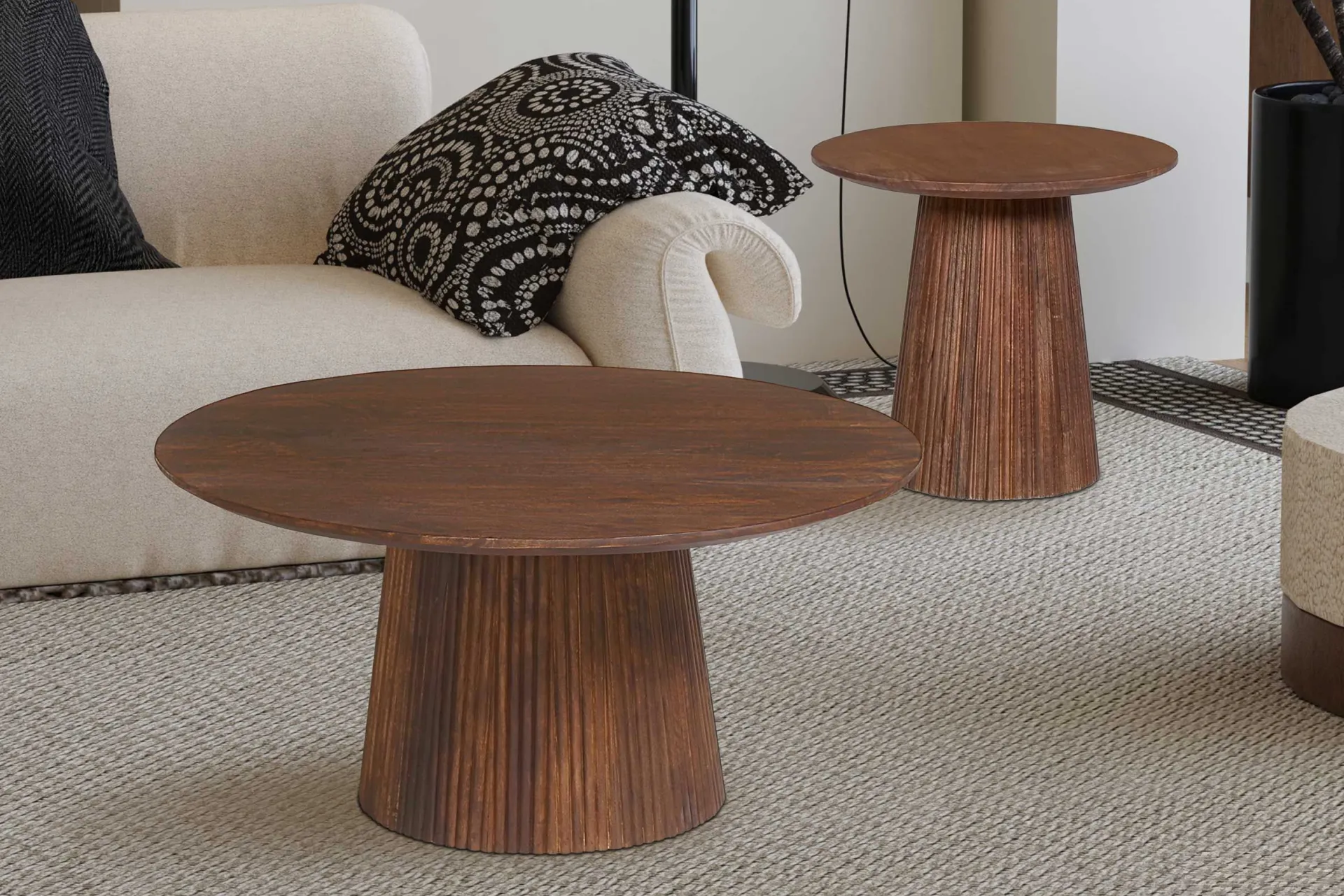 Rousseau Miguel Runder Couchtisch 50cm Hell | Massivholz Mango | H46 x B50 x T50cm