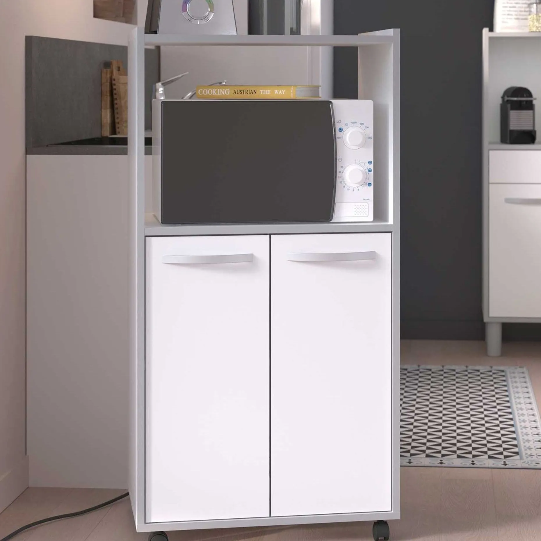 Mikrowellenschrank Easy 60cm, 2 Türen - weiß/grau