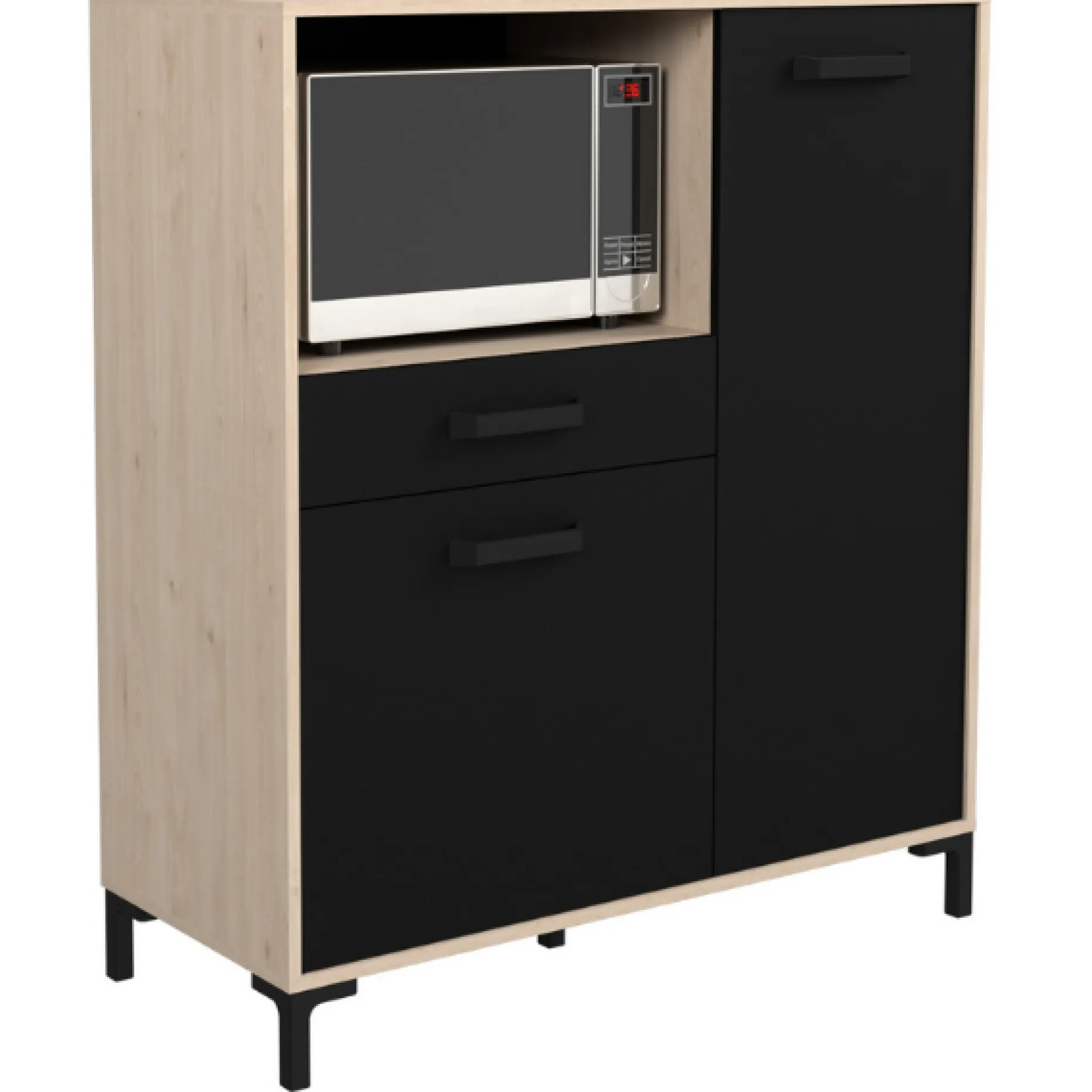Mikrowellenschrank Felicity 100cm, 2 Türen und 1 Schublade - Eichedekor/schwarz