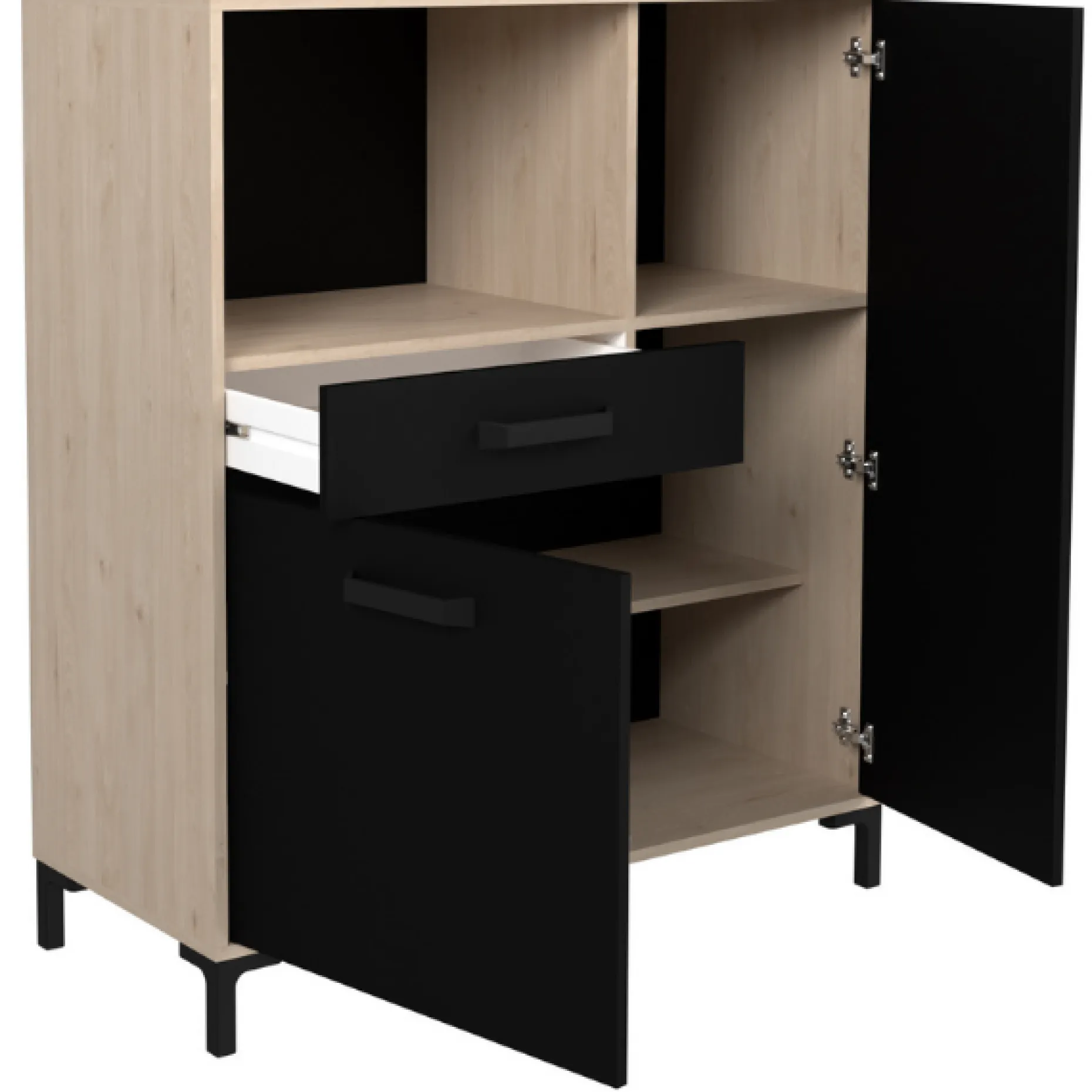 Mikrowellenschrank Felicity 100cm, 2 Türen und 1 Schublade - Eichedekor/schwarz