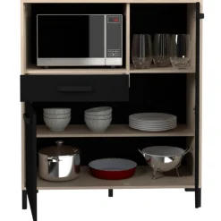 Mikrowellenschrank Felicity 100cm, 2 Türen und 1 Schublade - Eichedekor/schwarz