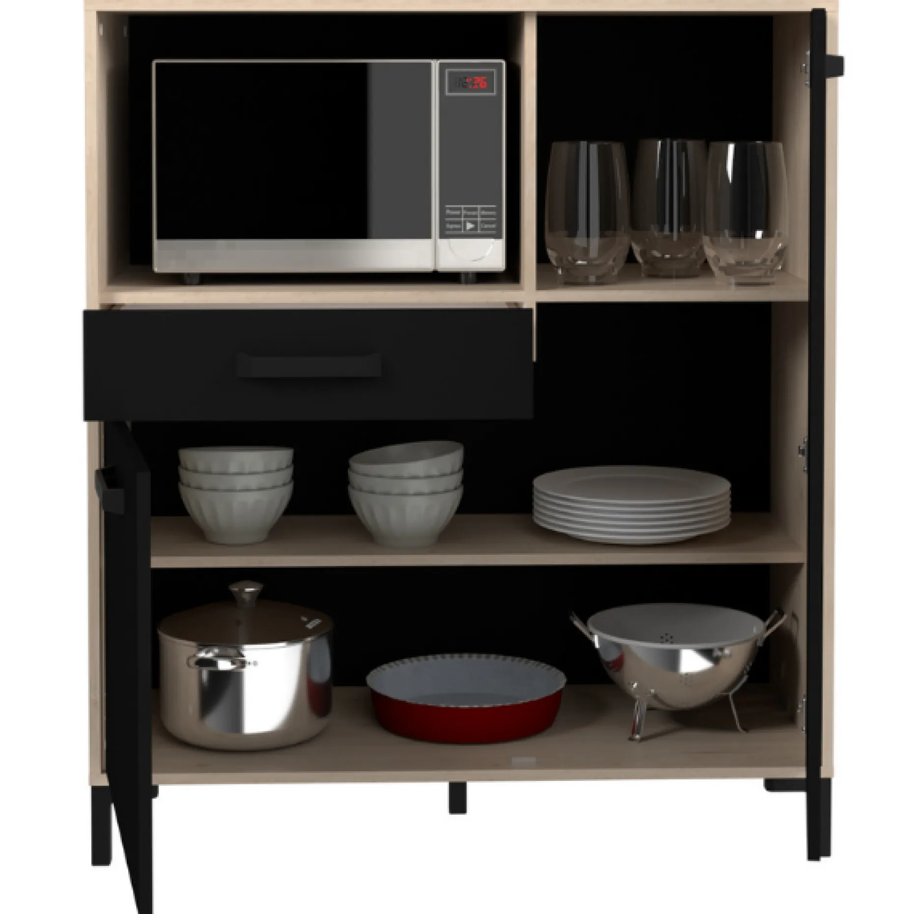 Mikrowellenschrank Felicity 100cm, 2 Türen und 1 Schublade - Eichedekor/schwarz