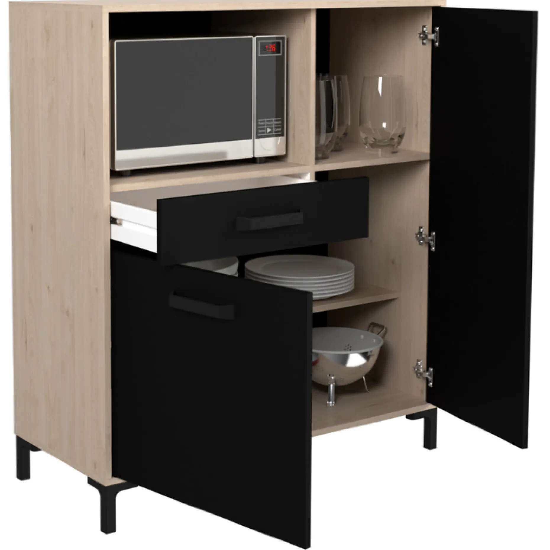Mikrowellenschrank Felicity 100cm, 2 Türen und 1 Schublade - Eichedekor/schwarz