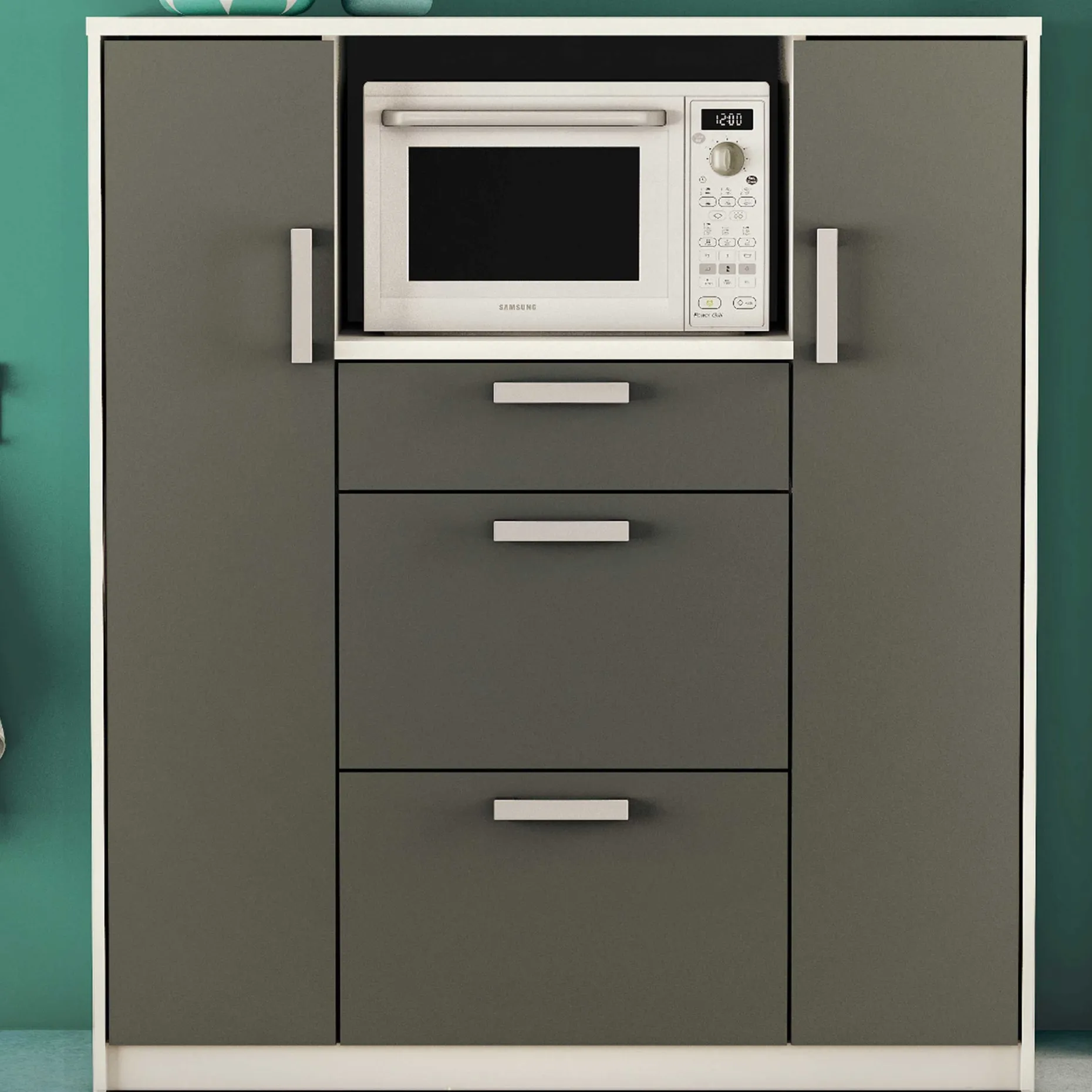 Mikrowellenschrank Flavor - 40x116x132 cm - Dunkelgrau/melaminbeschichtete Spanplatte