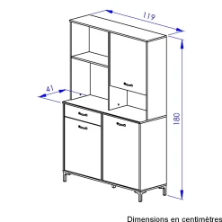 Mikrowellenschrank Manchester | 119 x 41 x 180 cm | Helvezia Oak Design