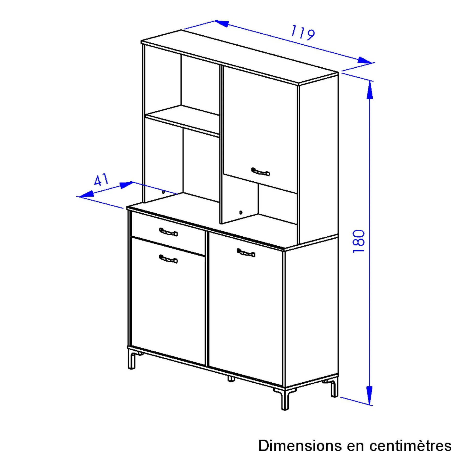 Mikrowellenschrank Manchester | 119 x 41 x 180 cm | Helvezia Oak Design