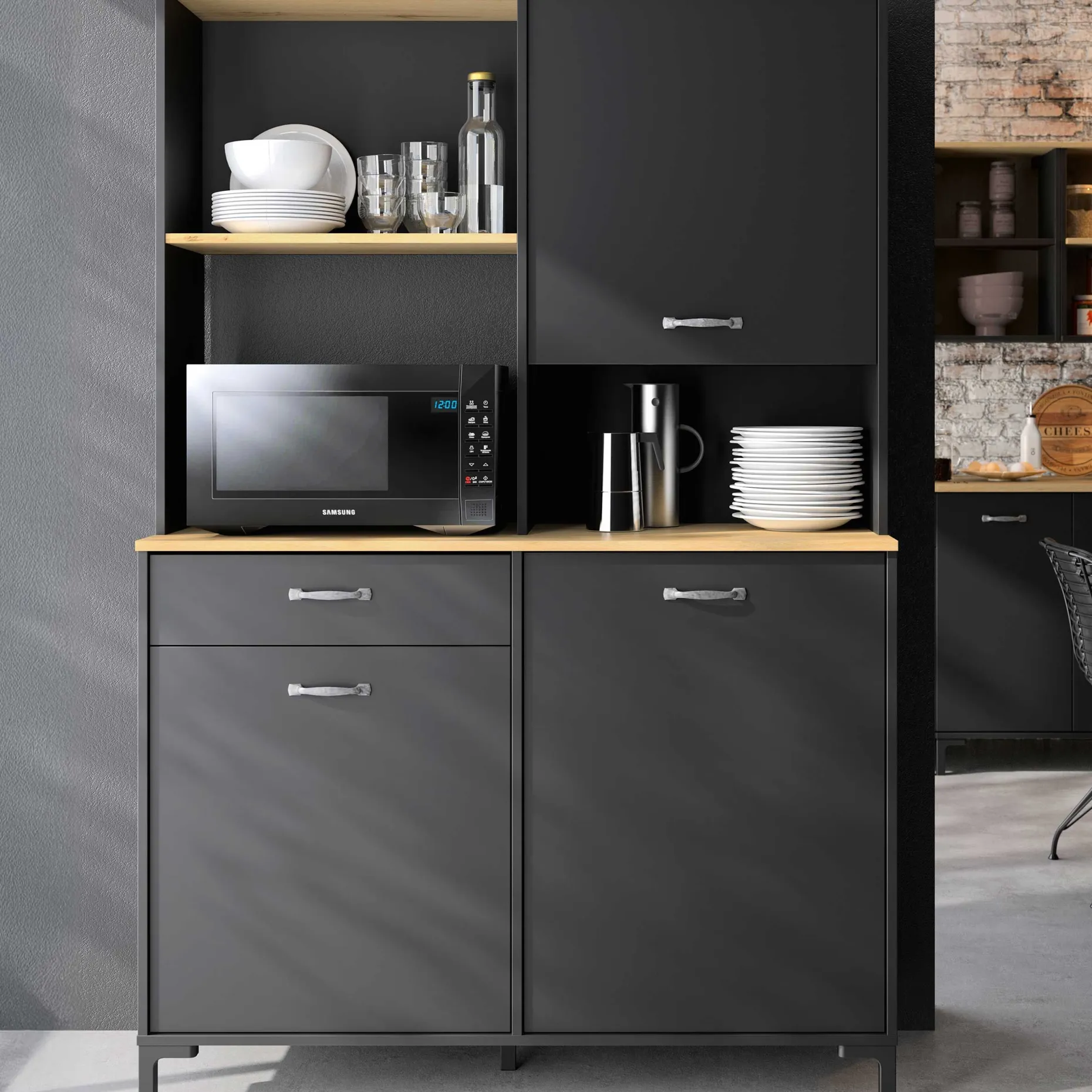 Mikrowellenschrank Manchester | 119 x 41 x 180 cm | Helvezia Oak Design