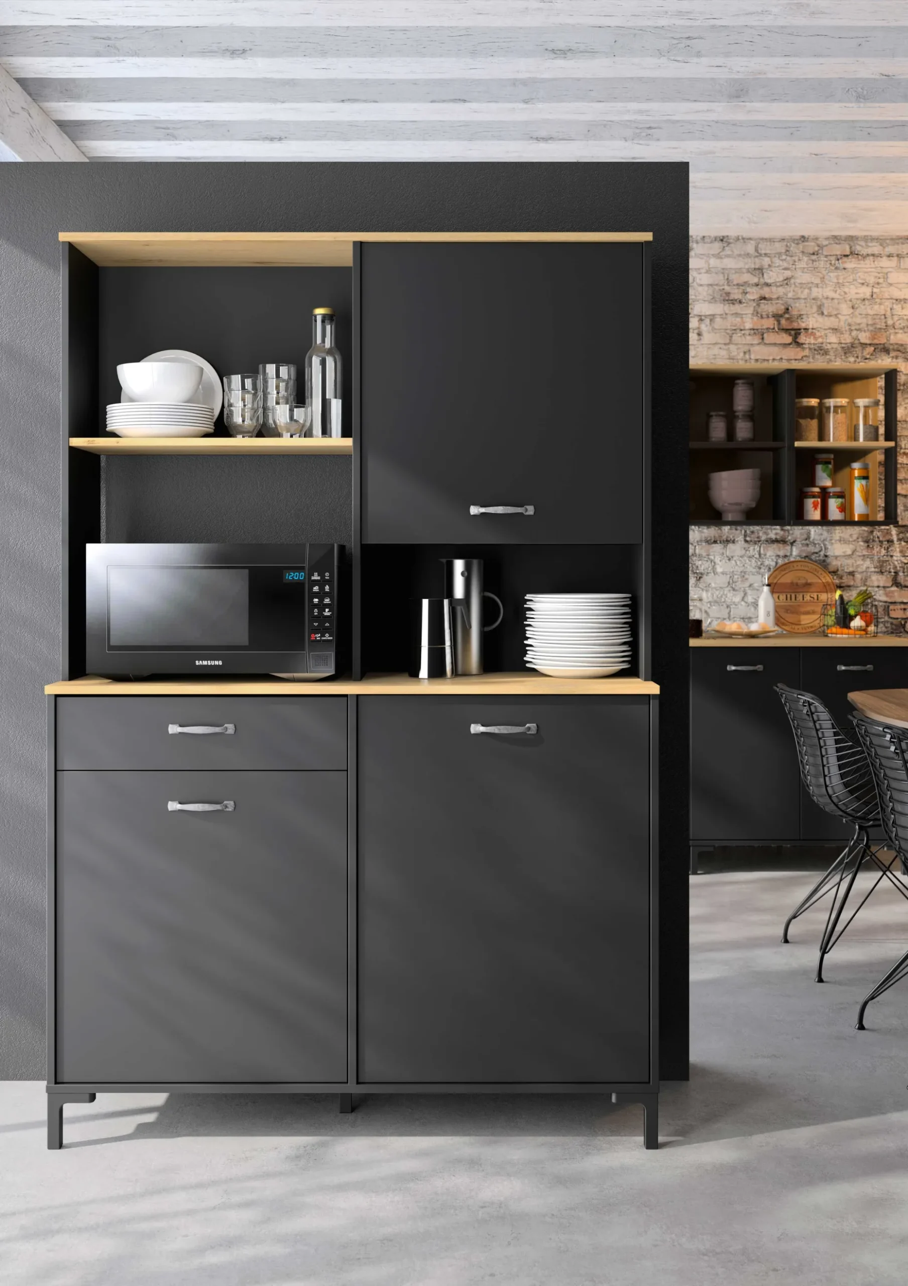 Mikrowellenschrank Manchester | 119 x 41 x 180 cm | Helvezia Oak Design