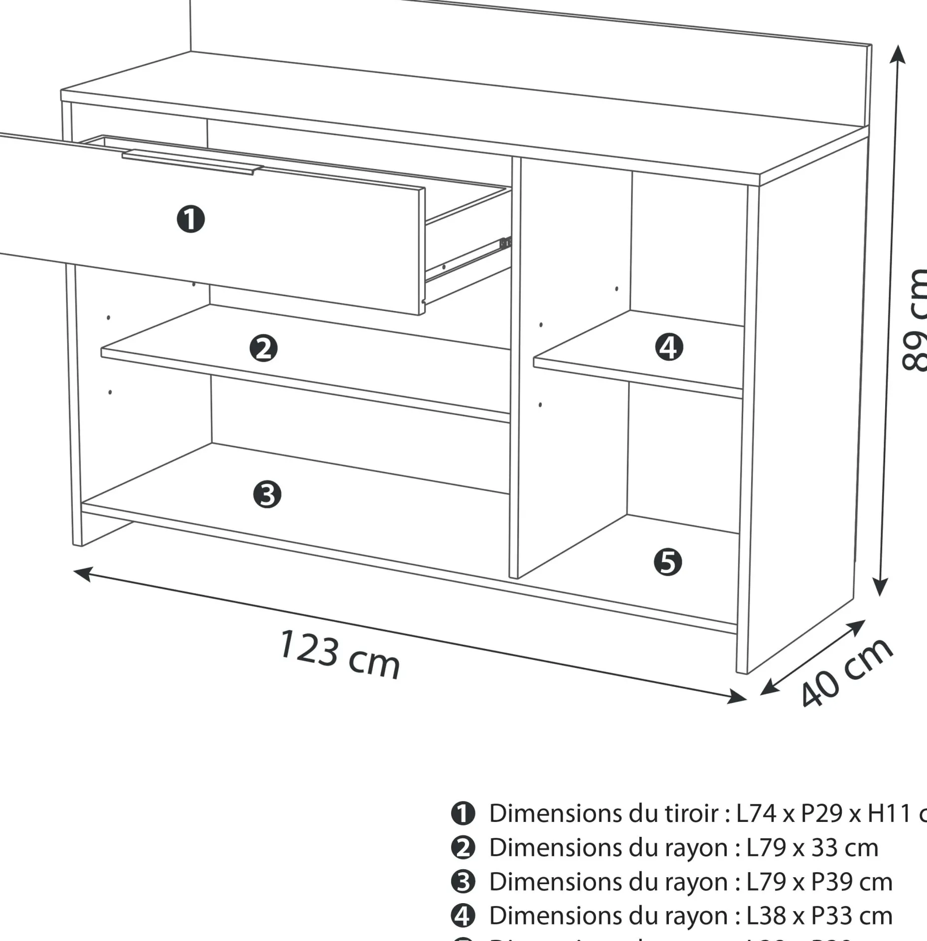 Mikrowellenschrank Michael 1 Schublade, 2 offene Fächer, 1 Flügeltür und 1 Einlegeboden-robuste Eiche/schwarz