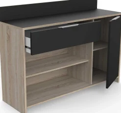 Mikrowellenschrank Michael 1 Schublade, 2 offene Fächer, 1 Flügeltür und 1 Einlegeboden-robuste Eiche/schwarz