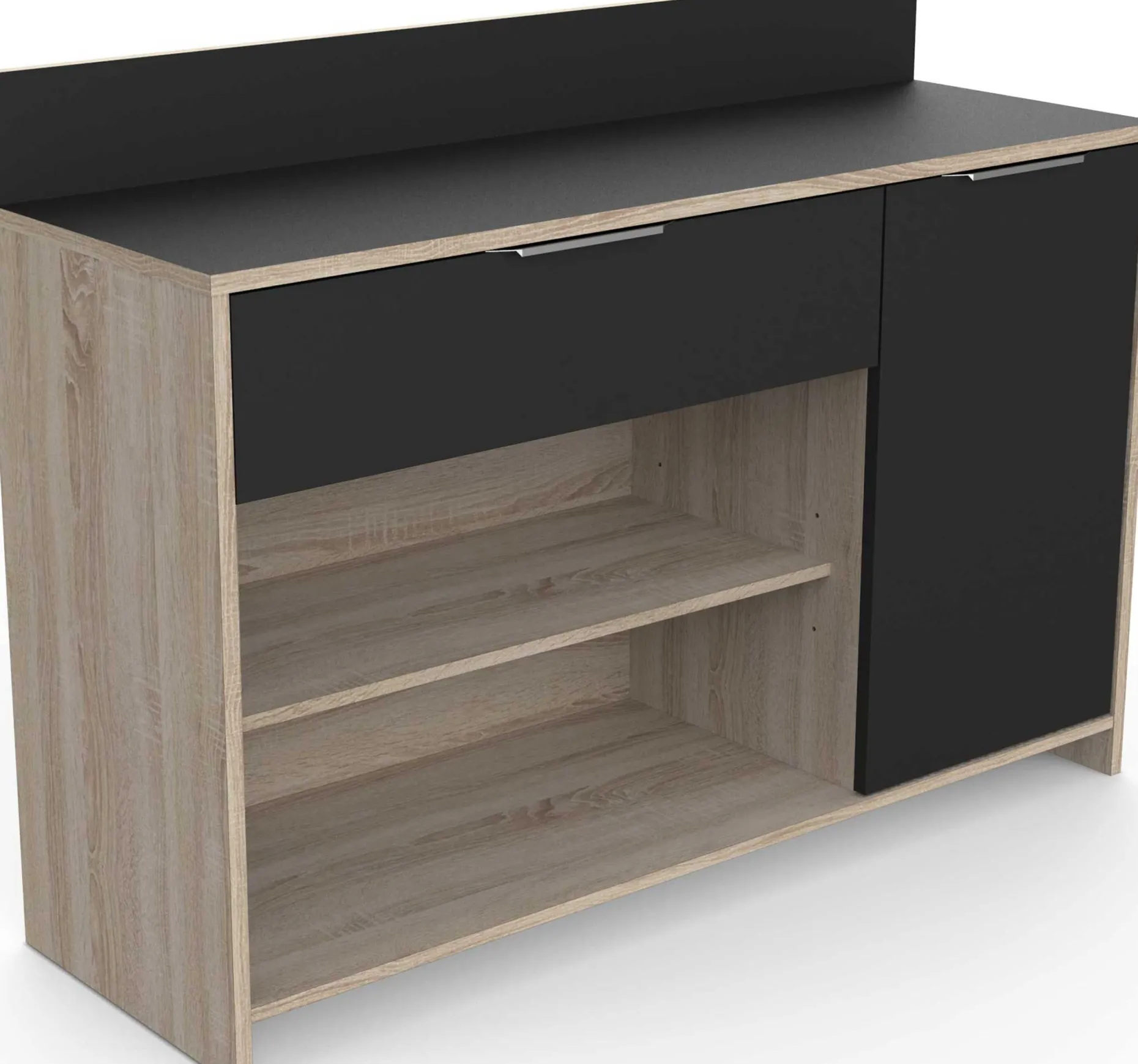 Mikrowellenschrank Michael 1 Schublade, 2 offene Fächer, 1 Flügeltür und 1 Einlegeboden-robuste Eiche/schwarz