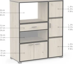 Mikrowellenschrank Zira - 90x40x107cm - 3 Türen und 1 Schublade - Eiche Dekor/schwarz