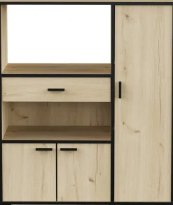Mikrowellenschrank Zira - 90x40x107cm - 3 Türen und 1 Schublade - Eiche Dekor/schwarz