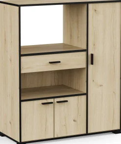Mikrowellenschrank Zira - 90x40x107cm - 3 Türen und 1 Schublade - Eiche Dekor/schwarz