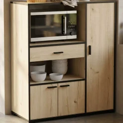 Mikrowellenschrank Zira - 90x40x107cm - 3 Türen und 1 Schublade - Eiche Dekor/schwarz