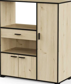 Mikrowellenschrank Zira - 90x40x107cm - 3 Türen und 1 Schublade - Eiche Dekor/schwarz