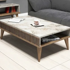 Emob Milan Couchtisch | 100 % MELAMIN | Walnuss Weiß