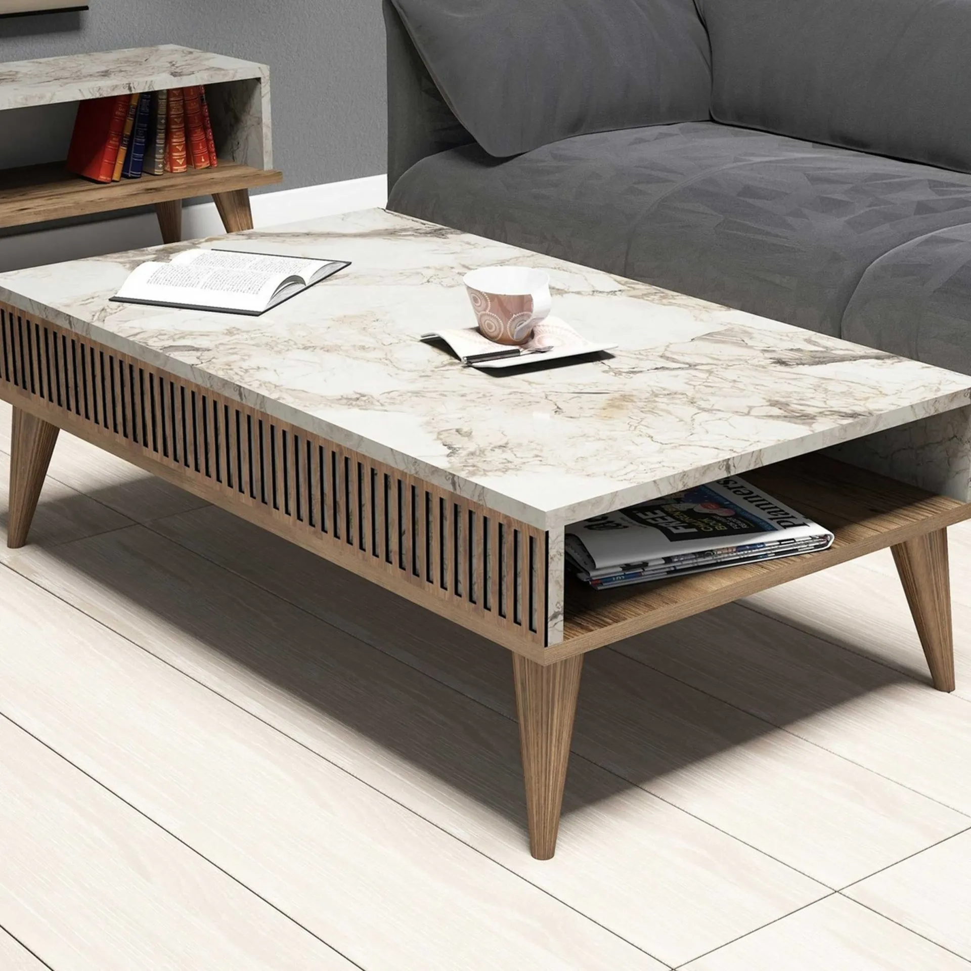 Emob Milan Couchtisch | 100 % MELAMIN | Walnuss Weiß
