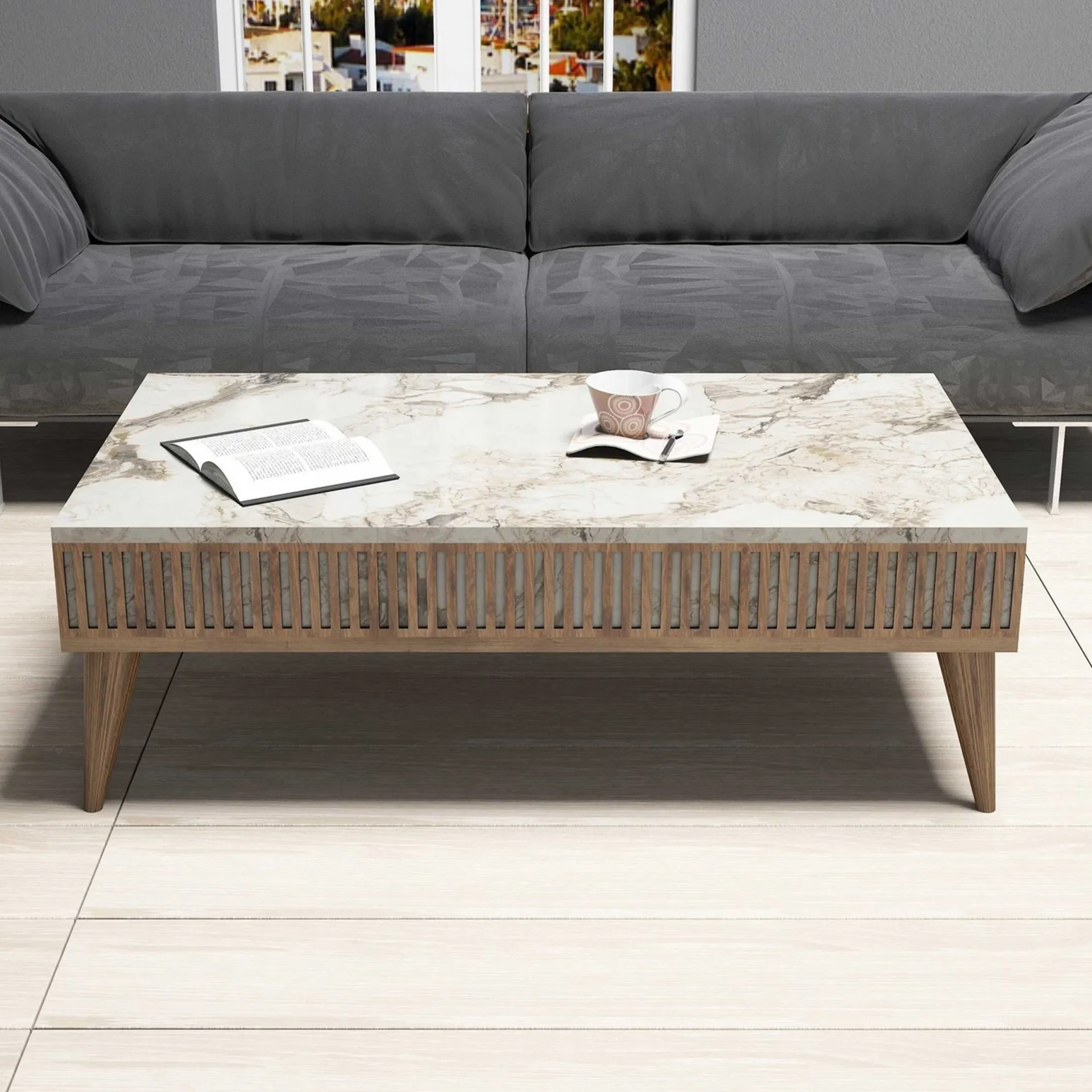 Emob Milan Couchtisch | 100 % MELAMIN | Walnuss Weiß