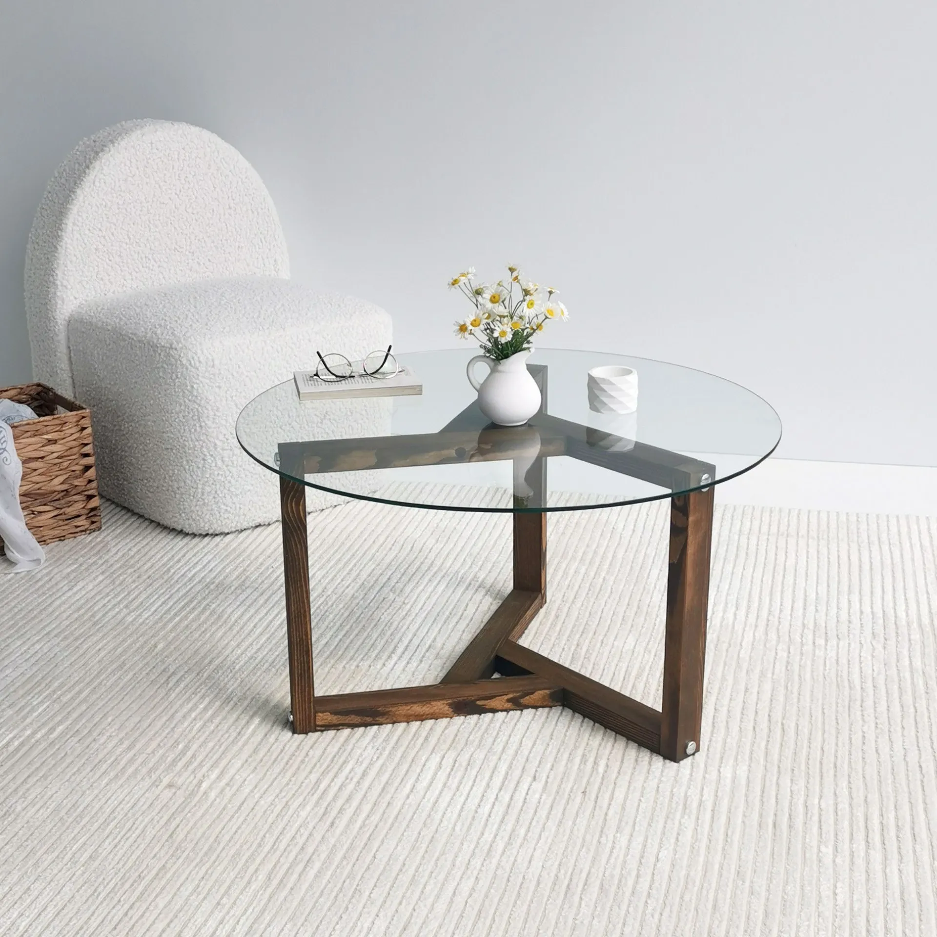 Emob Miro Couchtisch | GEHÄRTETES GLAS | Walnuss