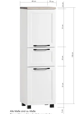 Mittelgroßer Lagerschrank Meran | 40 x 35 x 130 cm | Weiß