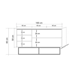 18mm Sapphire Mehrzweckschrank | 100% Melamin | Griffe, Beine | 140x80x40cm | Wandmontage | Atlantic Pine Schwarz