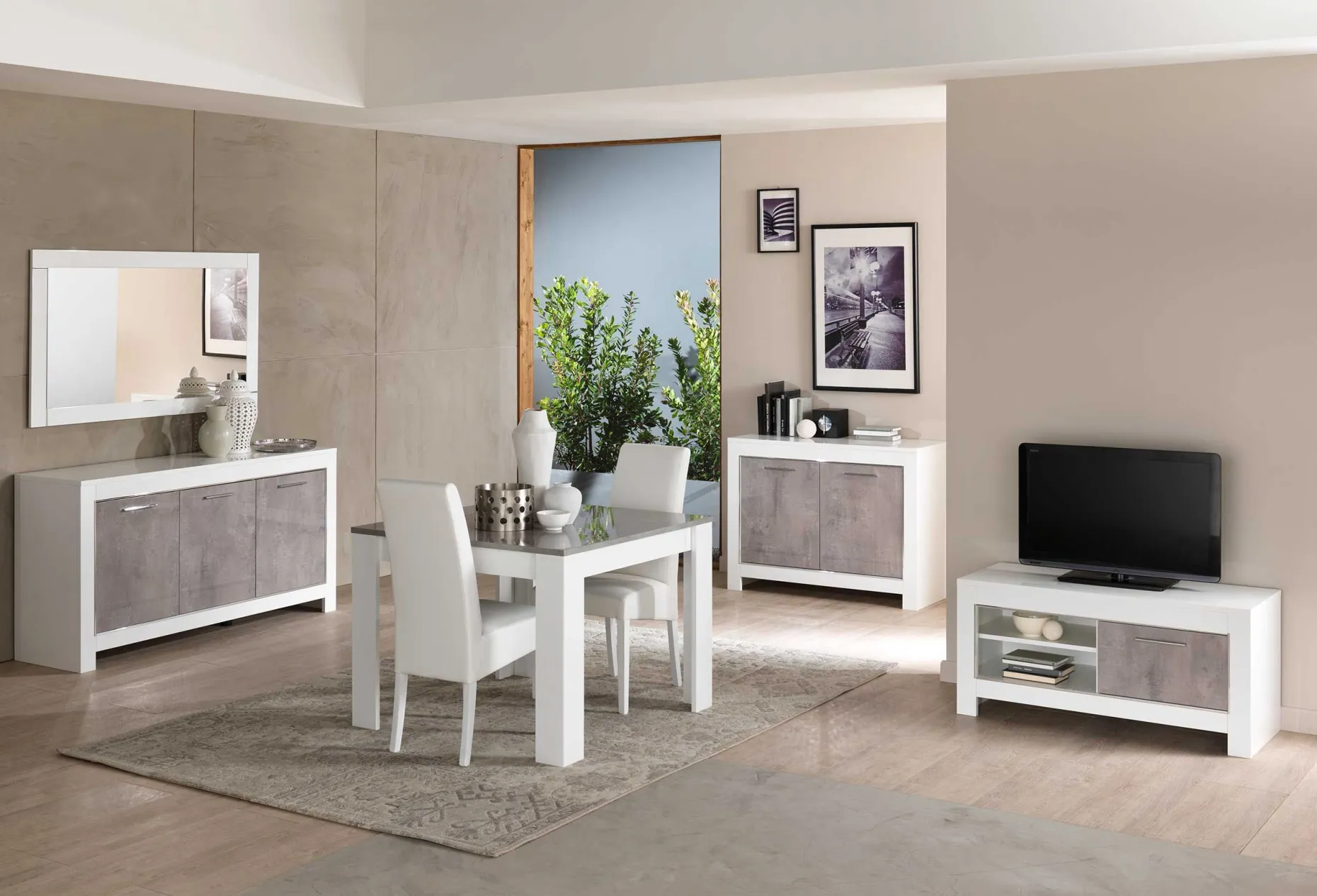Modena Fernsehmöbel 112 cm - Weiß/Beton